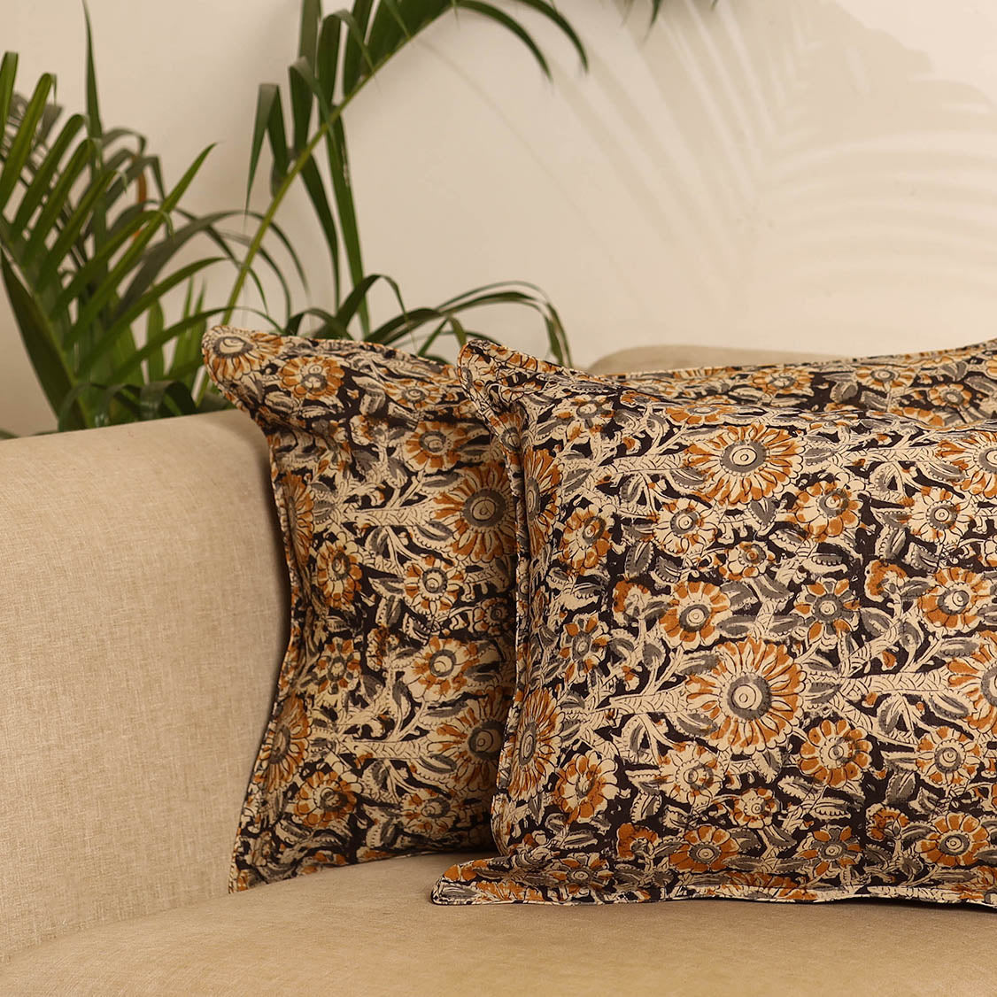 Beige - set of 2 kalamkari hand pillow covers 39