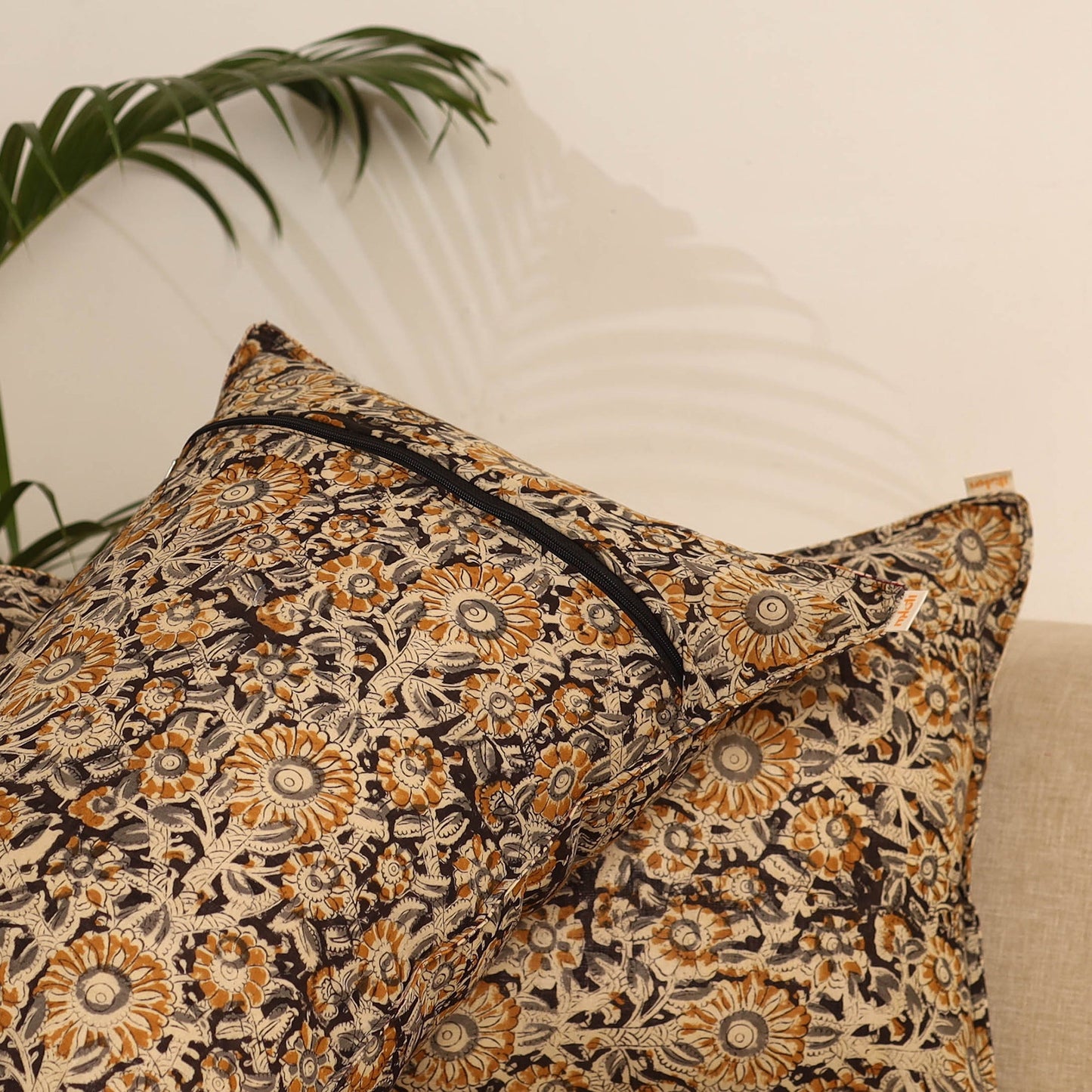 Beige - set of 2 kalamkari hand pillow covers 39