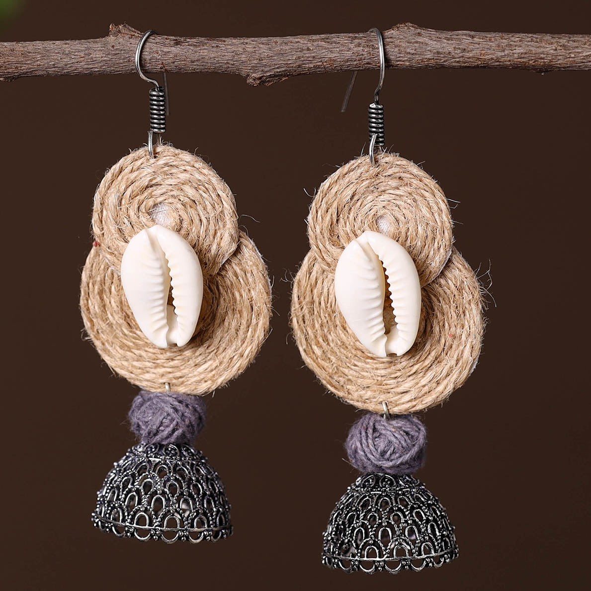 Beige - shipra german silver jute jhumki earrings