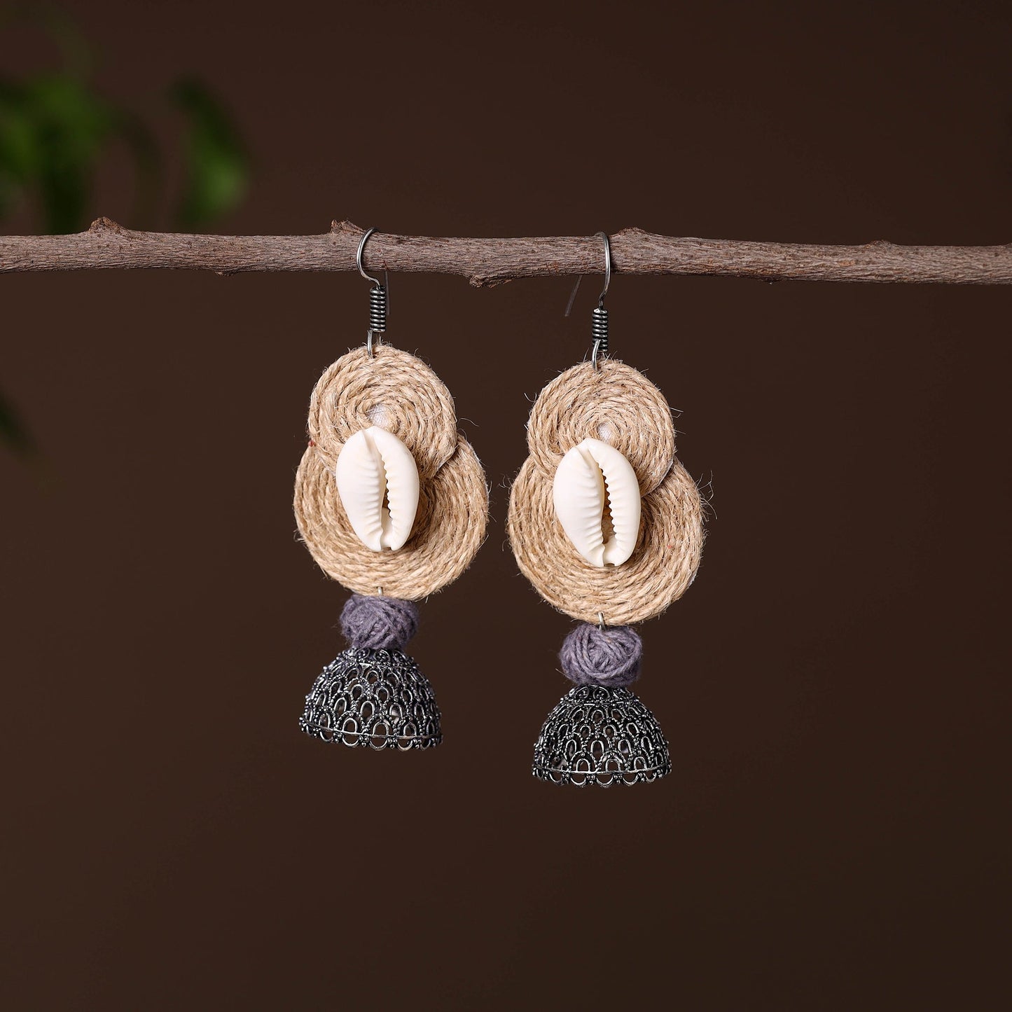 Beige - shipra german silver jute jhumki earrings