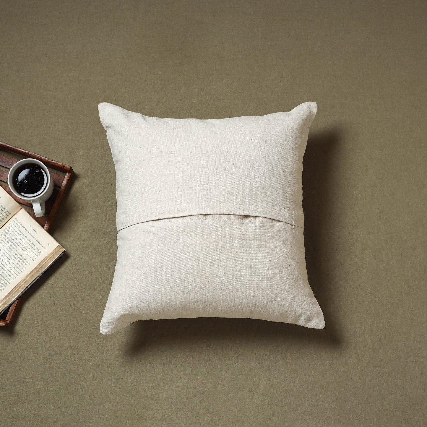 Beige - silk thread crewel hand embroidery cushion cover