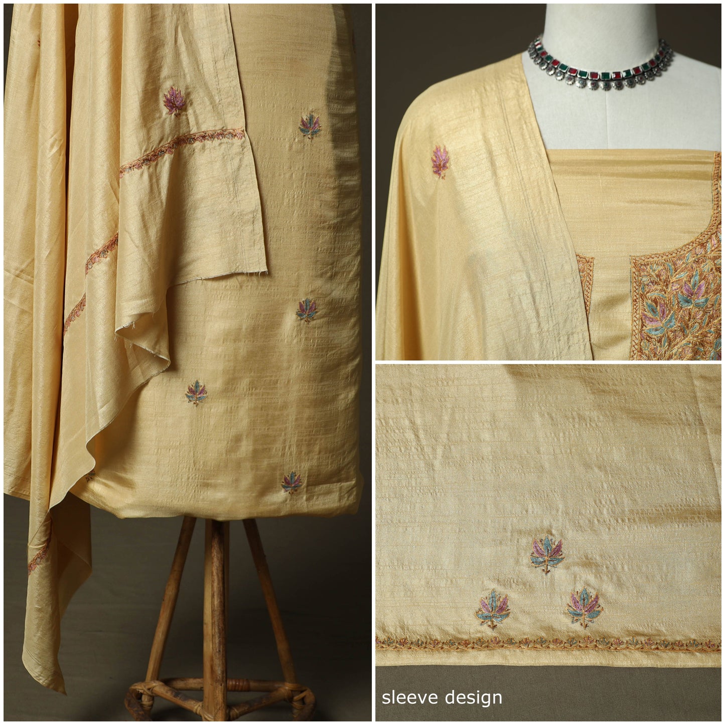 Sozni hand embroidery silk 3pc unstitched dress material 06