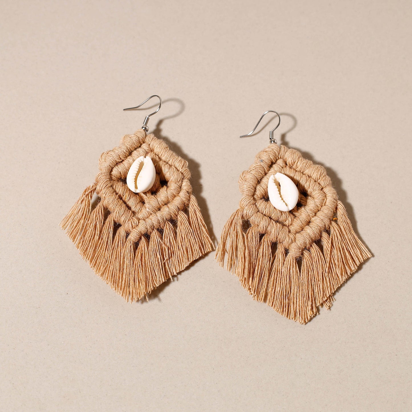 Thread & Seashell Work Handmade Macrame Earrings