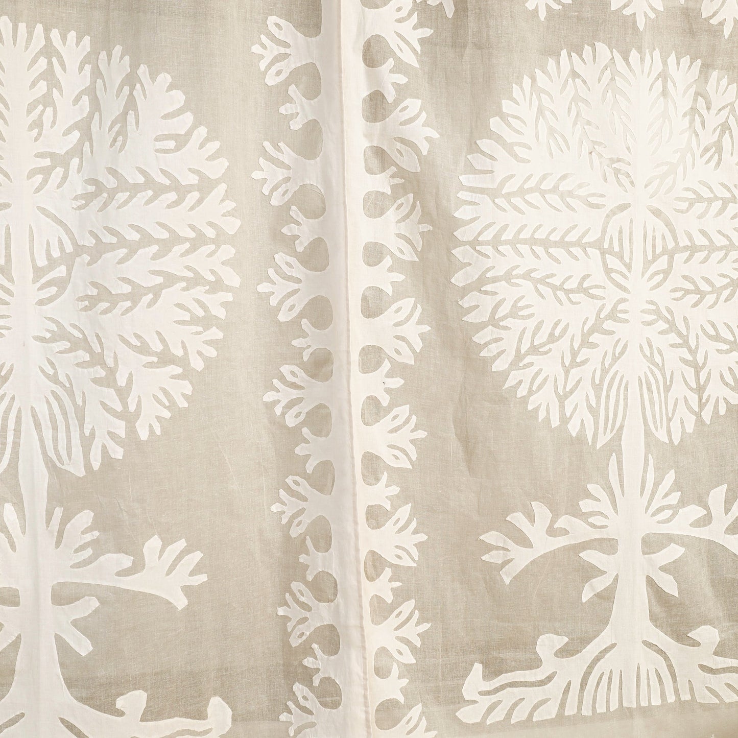 Beige Tree Cutwork Cotton Barmer Applique Window Curtain