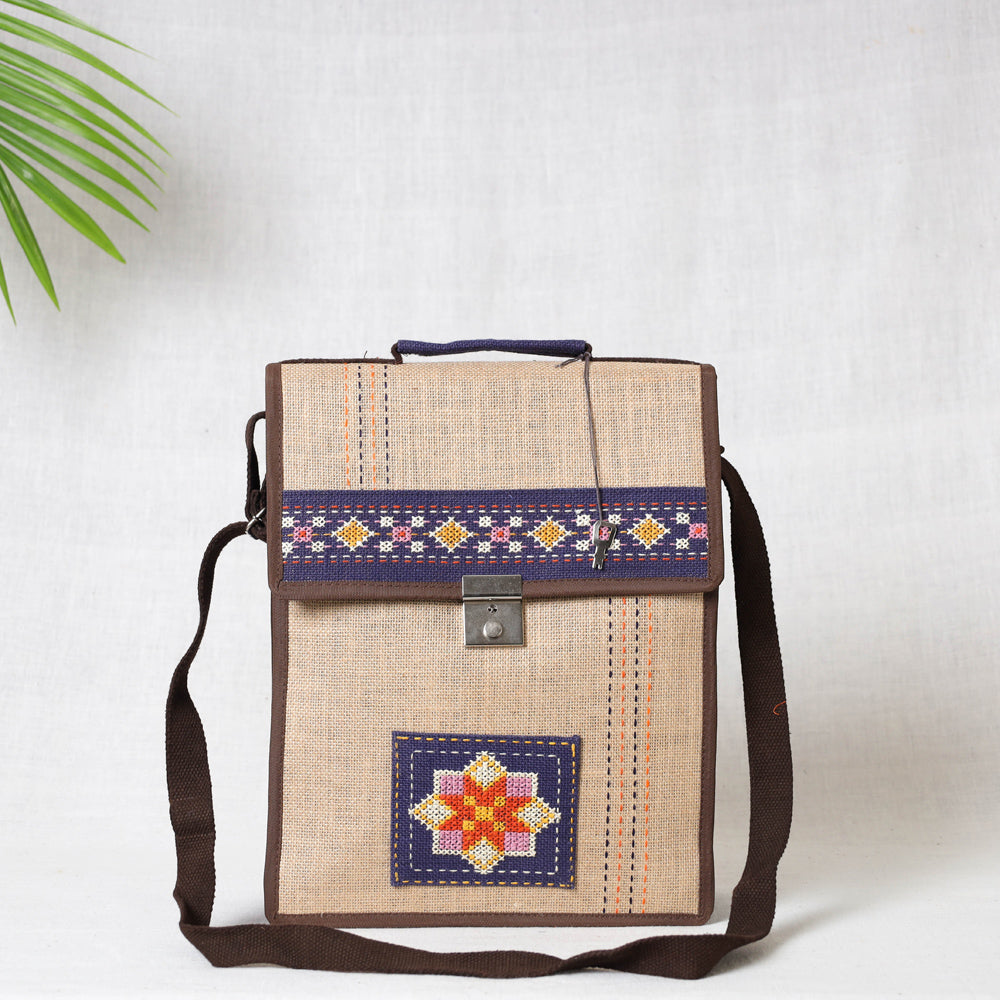 Tribal Hand Embroidered Jute Office Sling Bag Online at iTokri.com