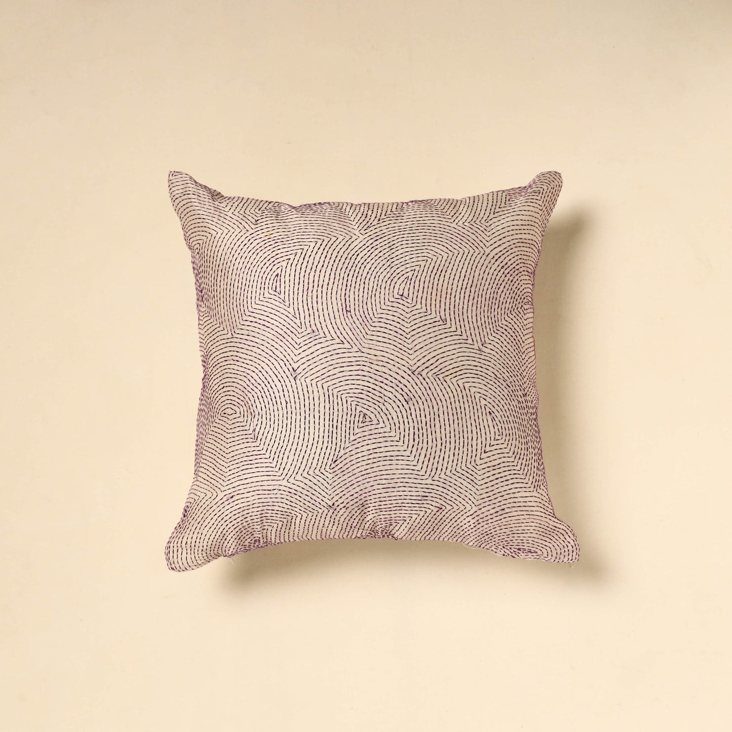 Beige Tussar Silk Bengal Kantha Work Cushion Cover