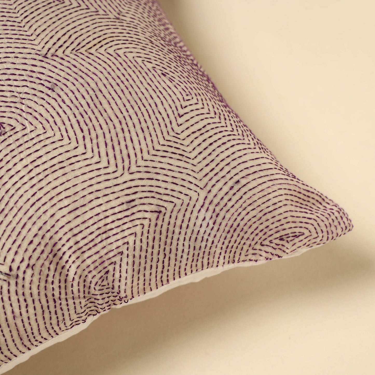 Beige Tussar Silk Bengal Kantha Work Cushion Cover