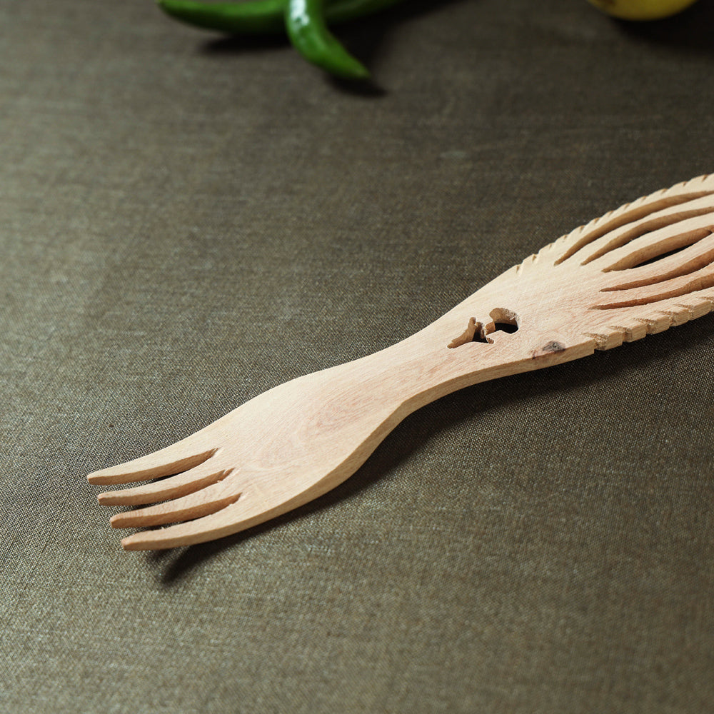 Handmade Udayagiri Beige Wooden Serving Kajur Fork 13
