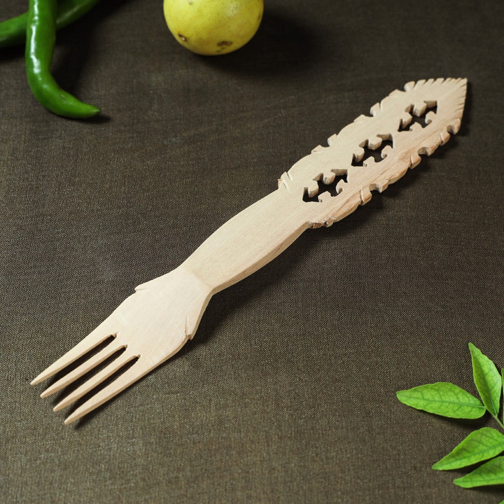 Handmade Udayagiri Beige Wooden Serving Kajur Fork 14