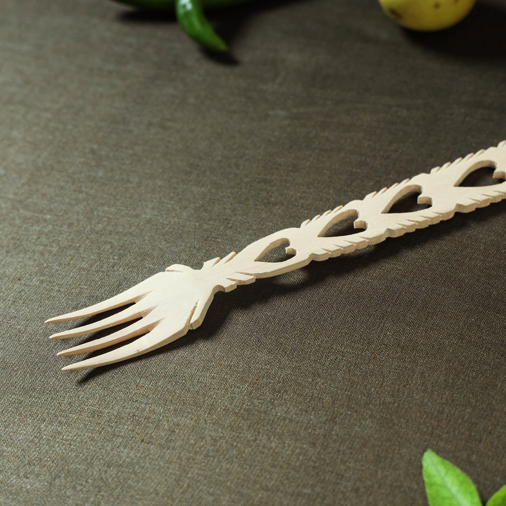 Handmade Udayagiri Beige Wooden Serving Kajur Fork 12
