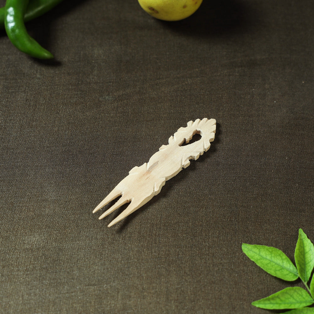 Handmade Udayagiri Beige Wooden Serving Kajur Fork 10