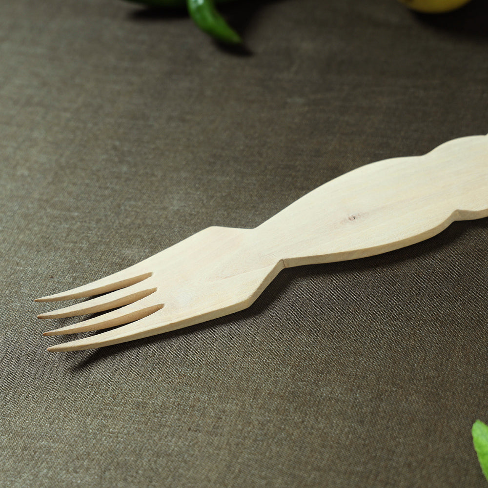 Handmade Udayagiri Beige Wooden Serving Kajur Fork 11