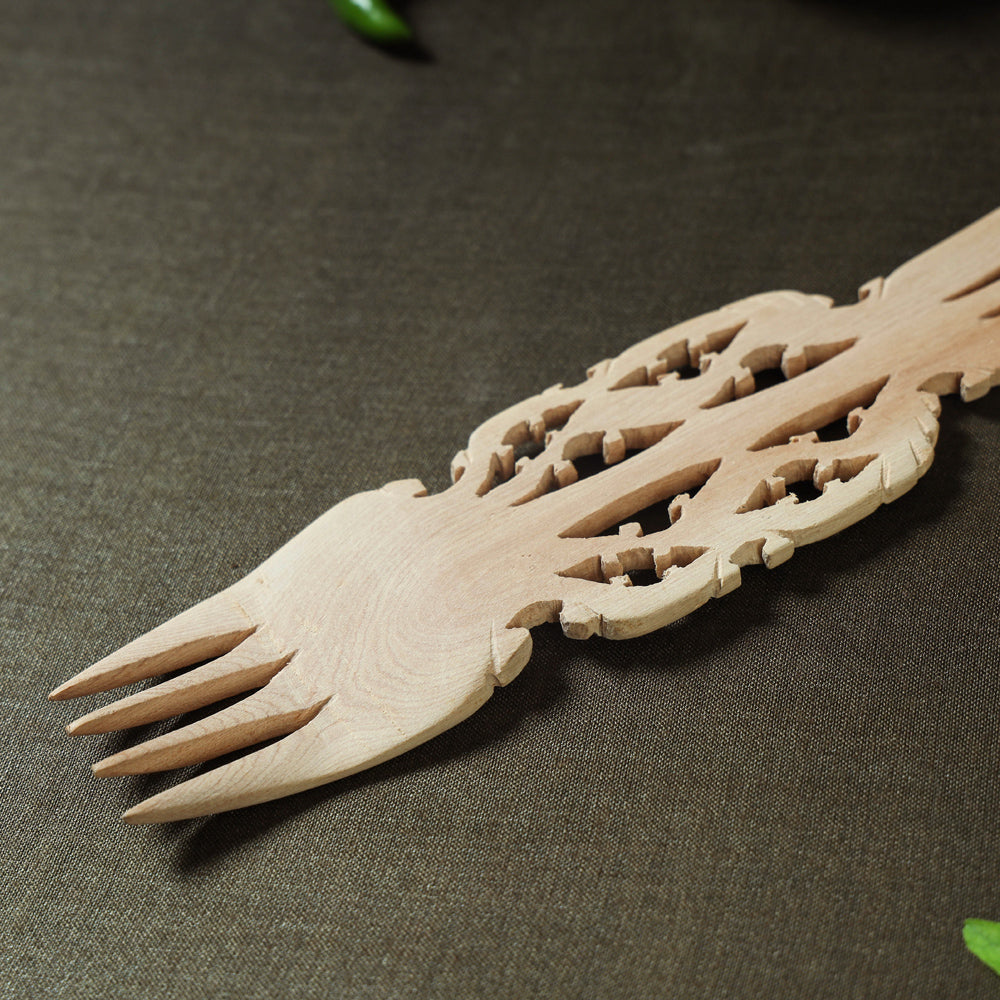 Handmade Udayagiri Beige Wooden Serving Kajur Fork 15