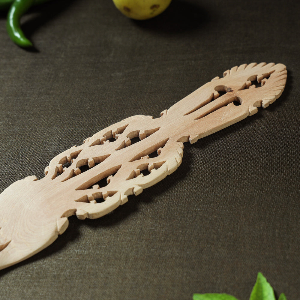 Handmade Udayagiri Beige Wooden Serving Kajur Fork 15