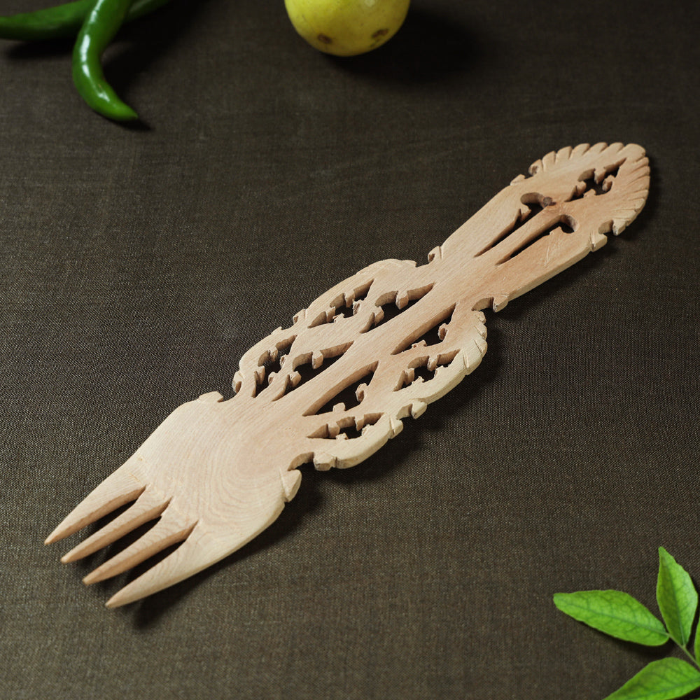 Handmade Udayagiri Beige Wooden Serving Kajur Fork 15