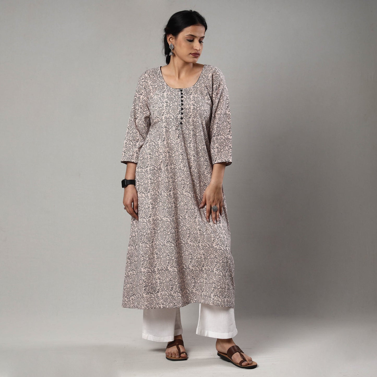 Block Print Cotton A-Line Bagh Kurta for Women