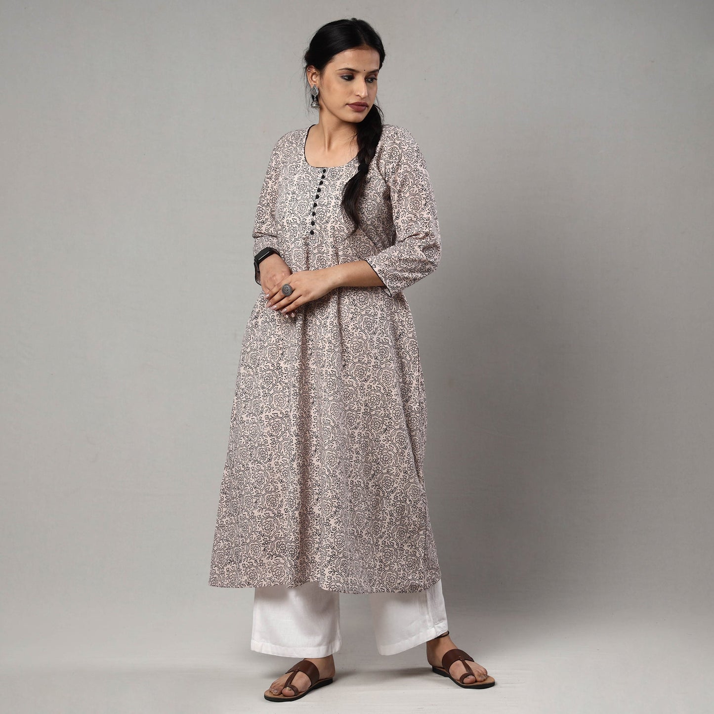 Block Print Cotton A-Line Bagh Kurta for Women