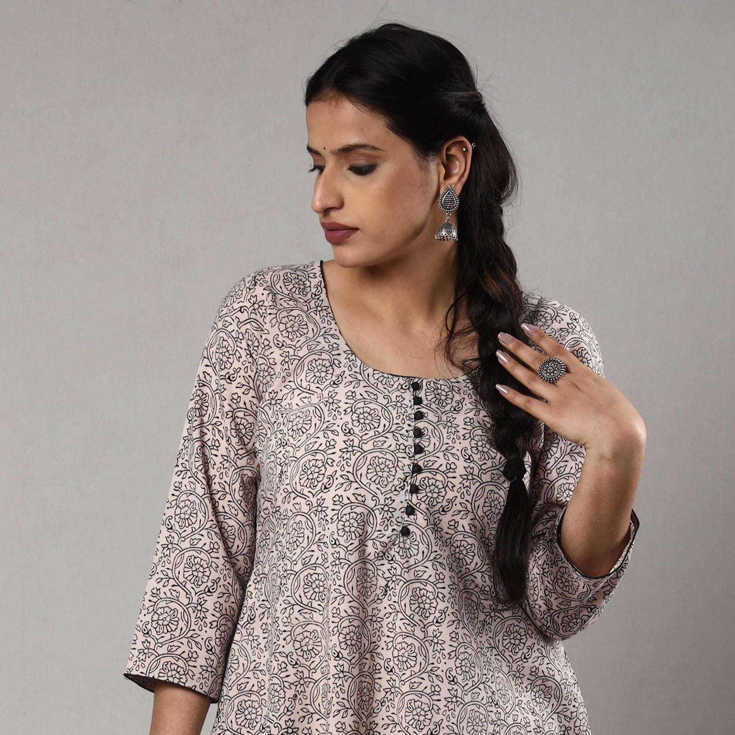 Block Print Cotton A-Line Bagh Kurta for Women