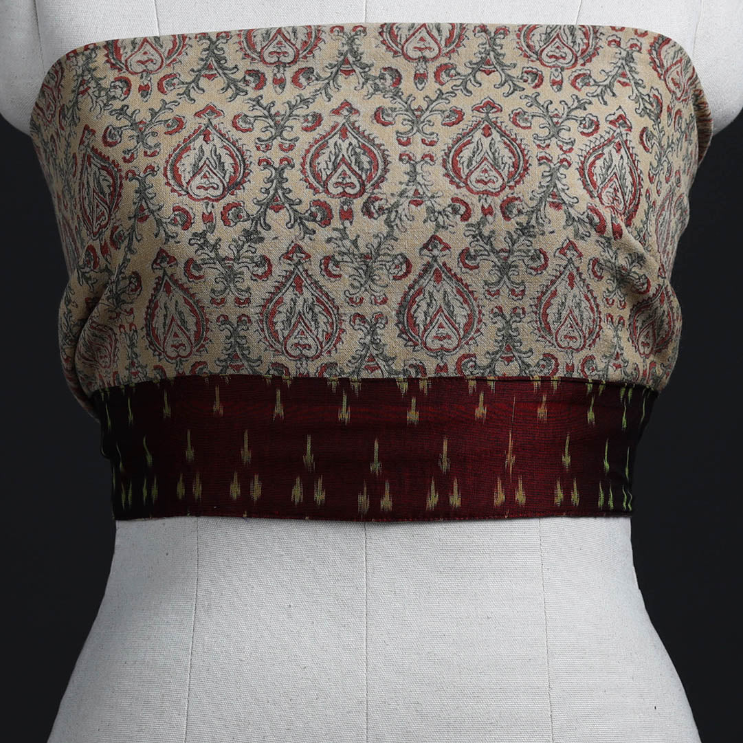 Buy Beige Block Print Woollen Kalamkari Blouse Piece Online