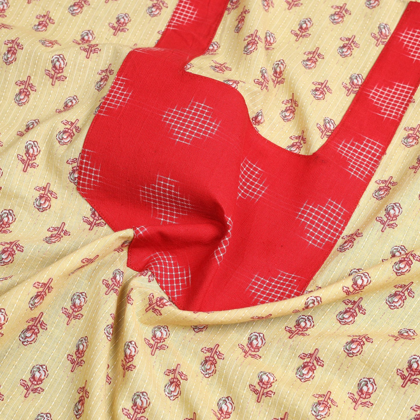 Buy Yellow Jaipur Print Patchwork Cotton Kurta Material