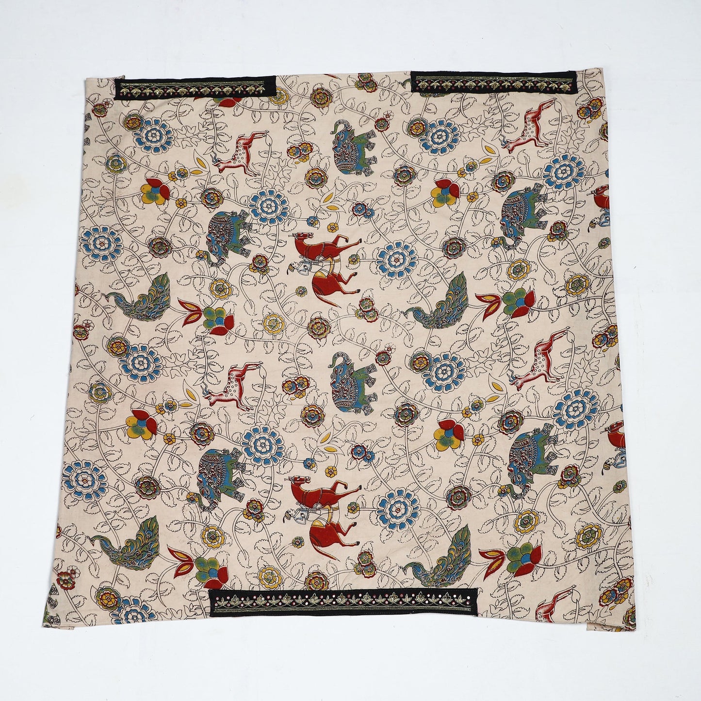 Beige - Zardozi Hand Embroidered Kalamkari Cotton Blouse Piece 06