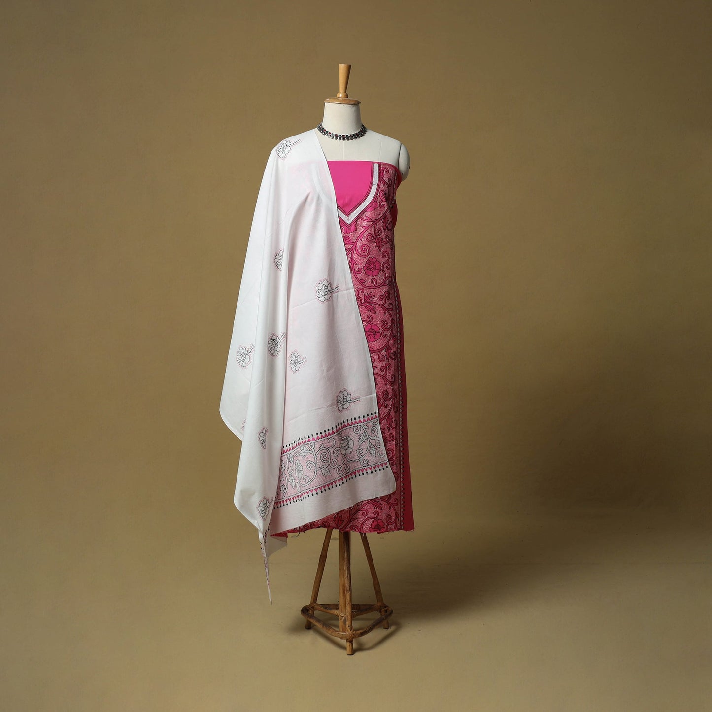 Bengal kantha hand embroidered cotton 3pc unstitched dress