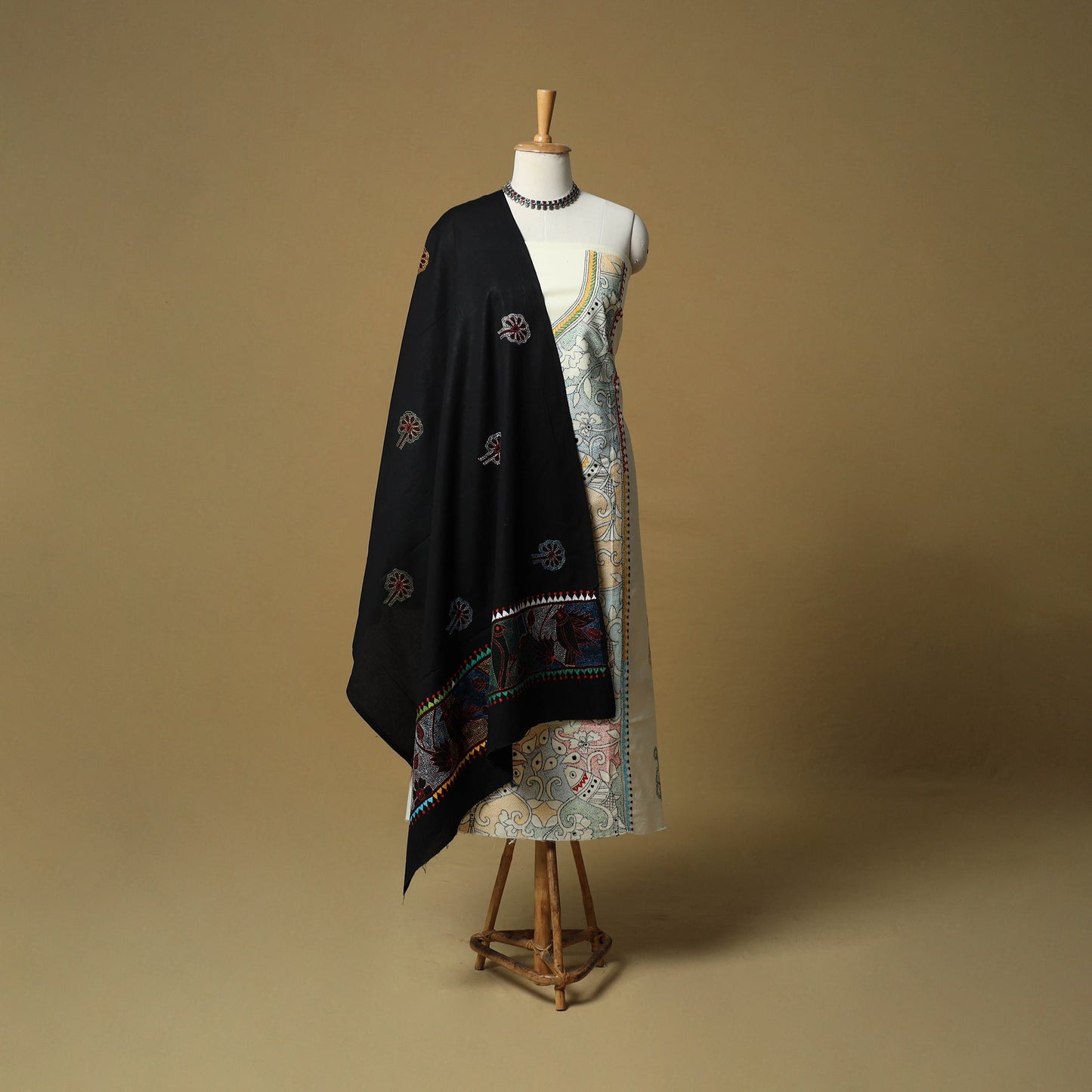Bengal kantha hand embroidered cotton 3pc unstitched dress