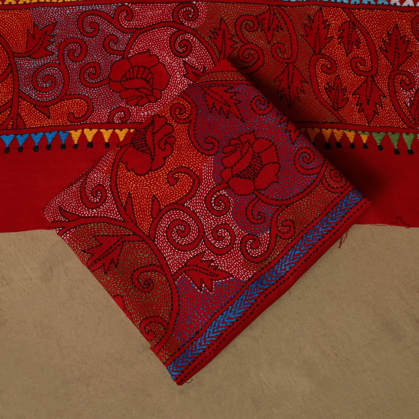 Bengal kantha hand embroidered cotton 3pc unstitched dress