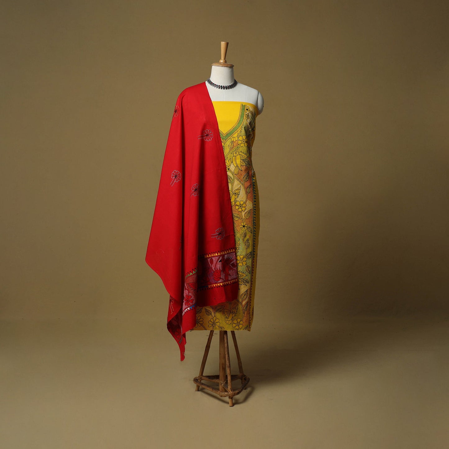 Bengal kantha hand embroidered cotton 3pc unstitched dress