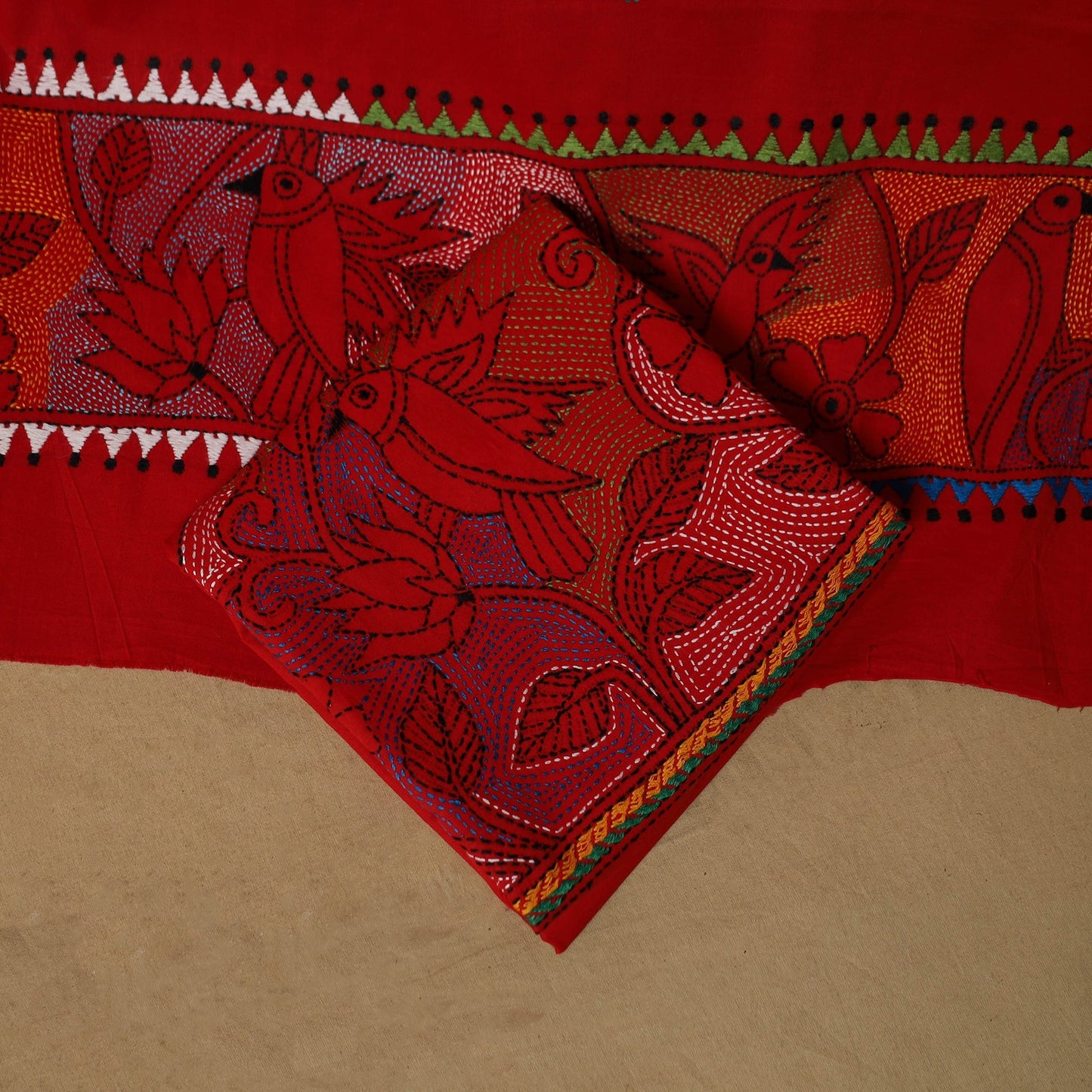 Bengal kantha hand embroidered cotton 3pc unstitched dress
