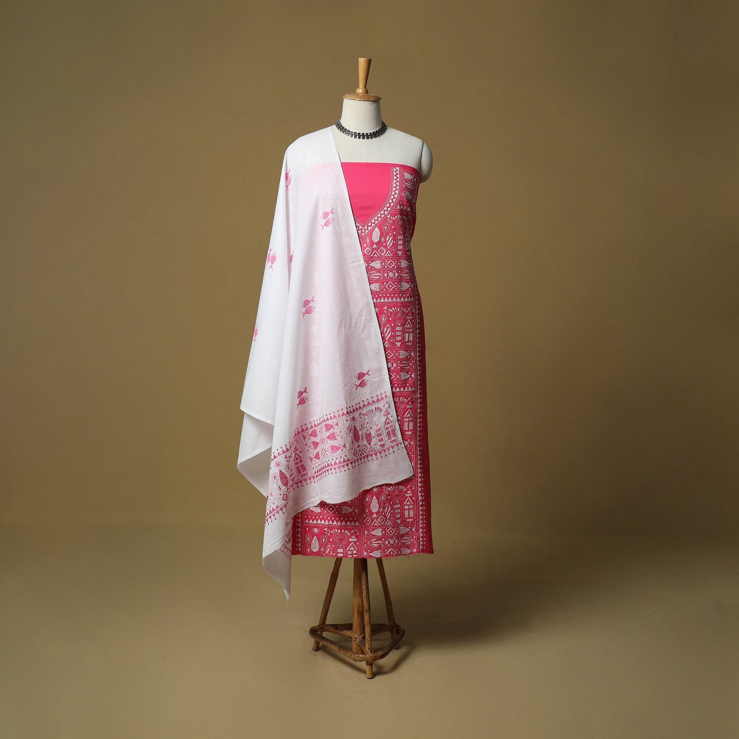 Bengal kantha hand embroidered cotton 3pc unstitched dress