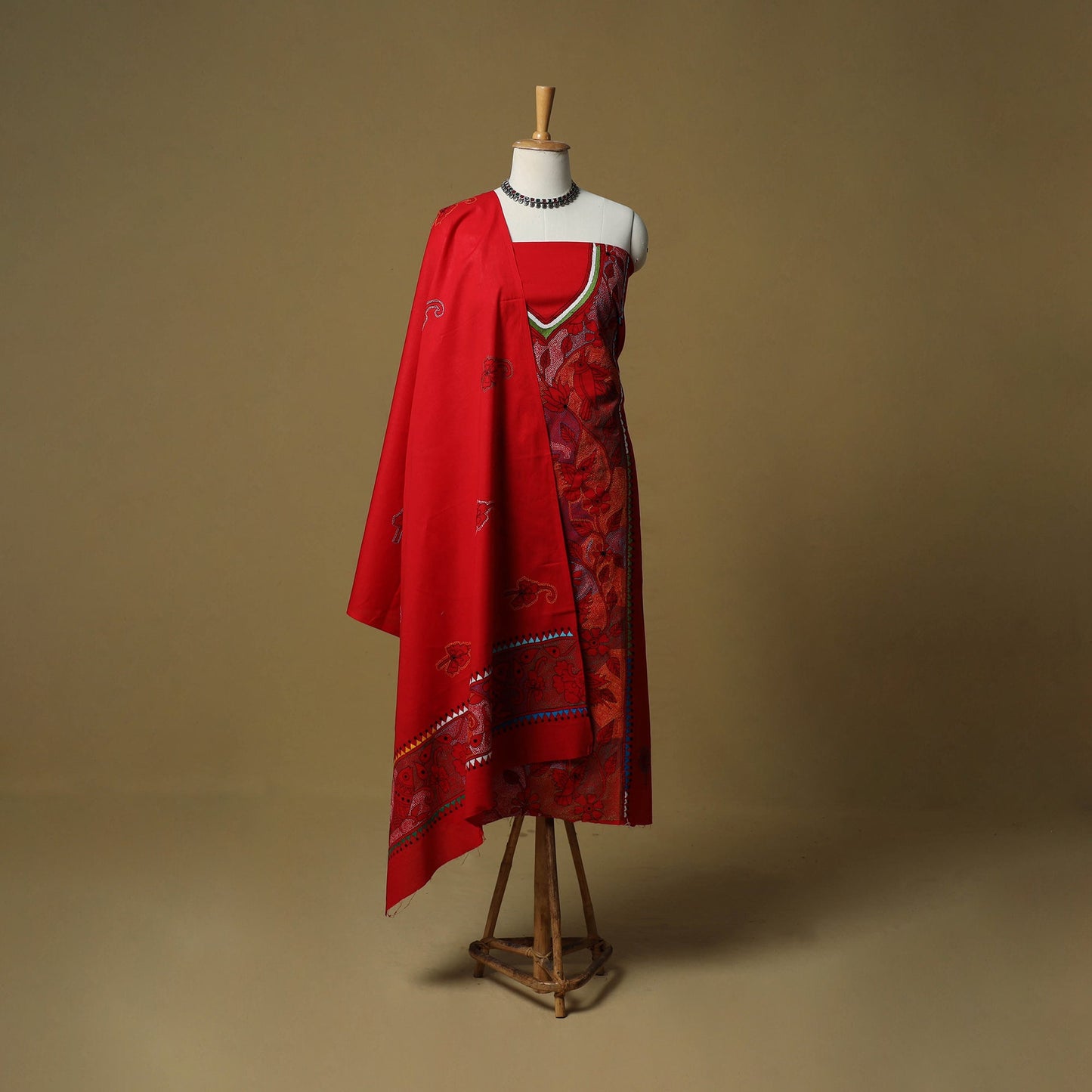 Bengal kantha hand embroidered cotton 3pc unstitched dress