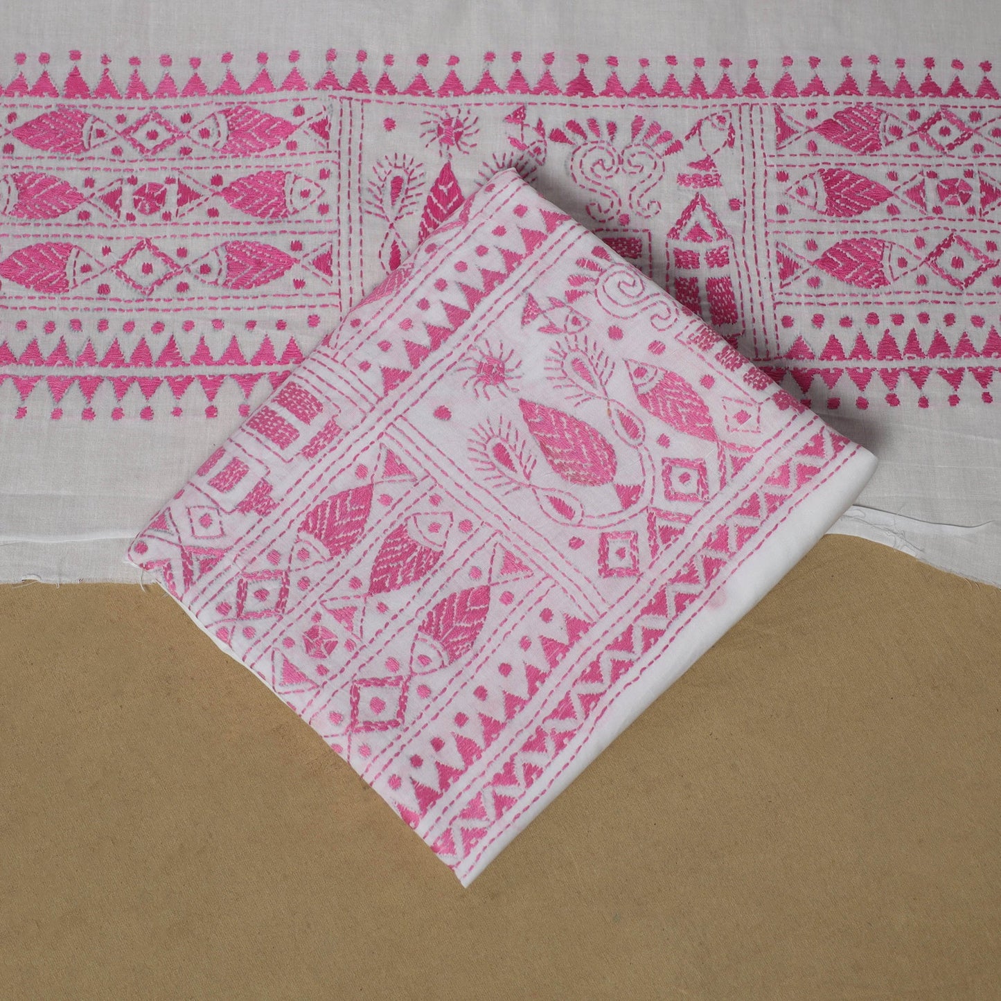 Bengal kantha hand embroidered cotton 3pc unstitched dress
