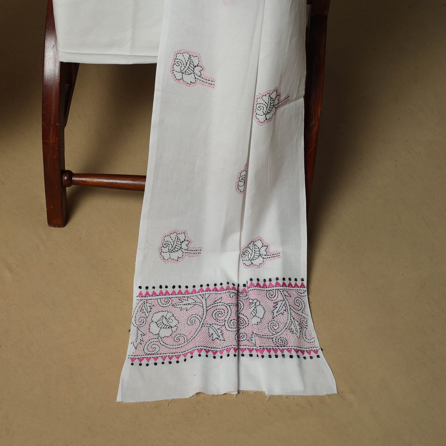 Bengal kantha hand embroidered cotton 3pc unstitched dress