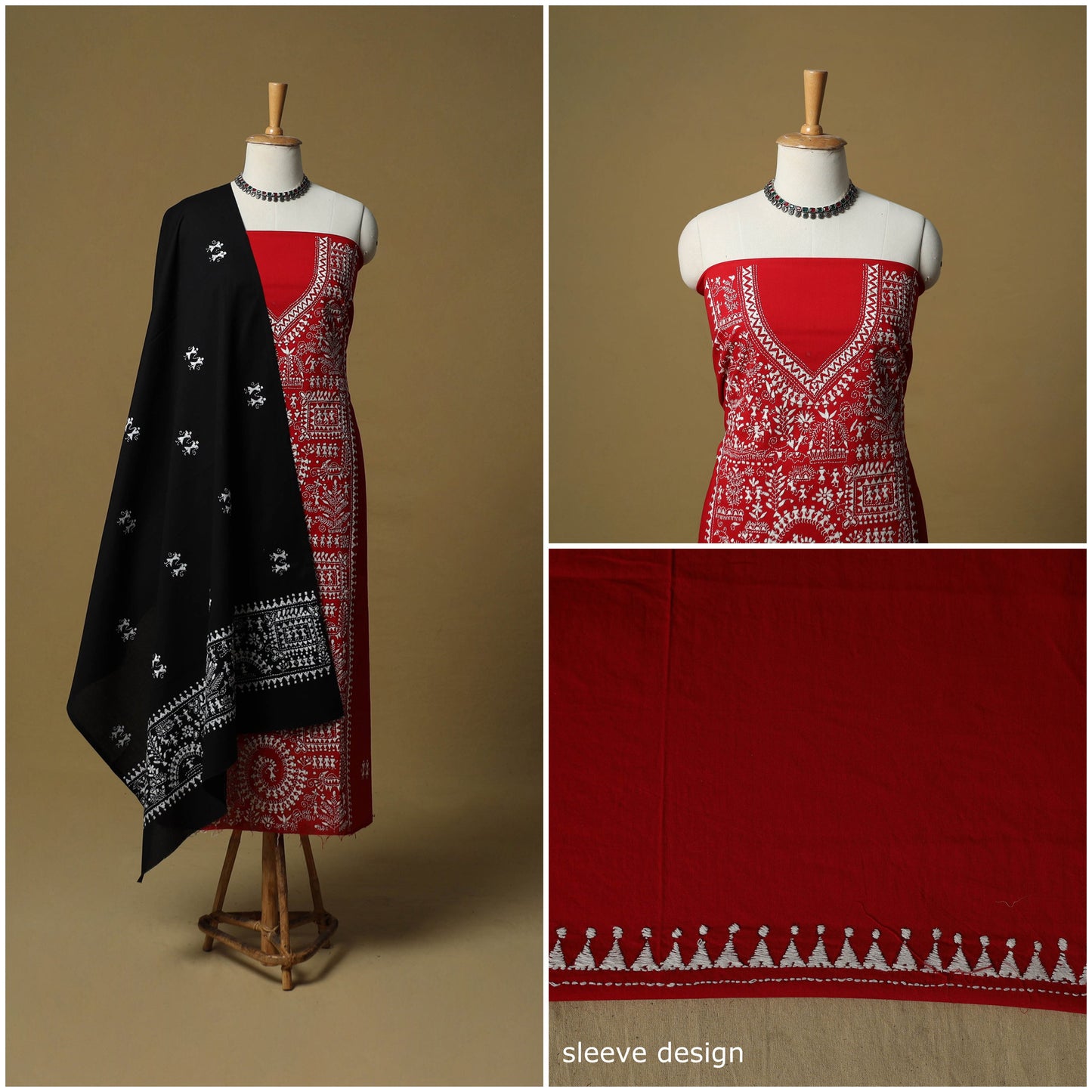 Bengal kantha hand embroidered cotton 3pc unstitched dress