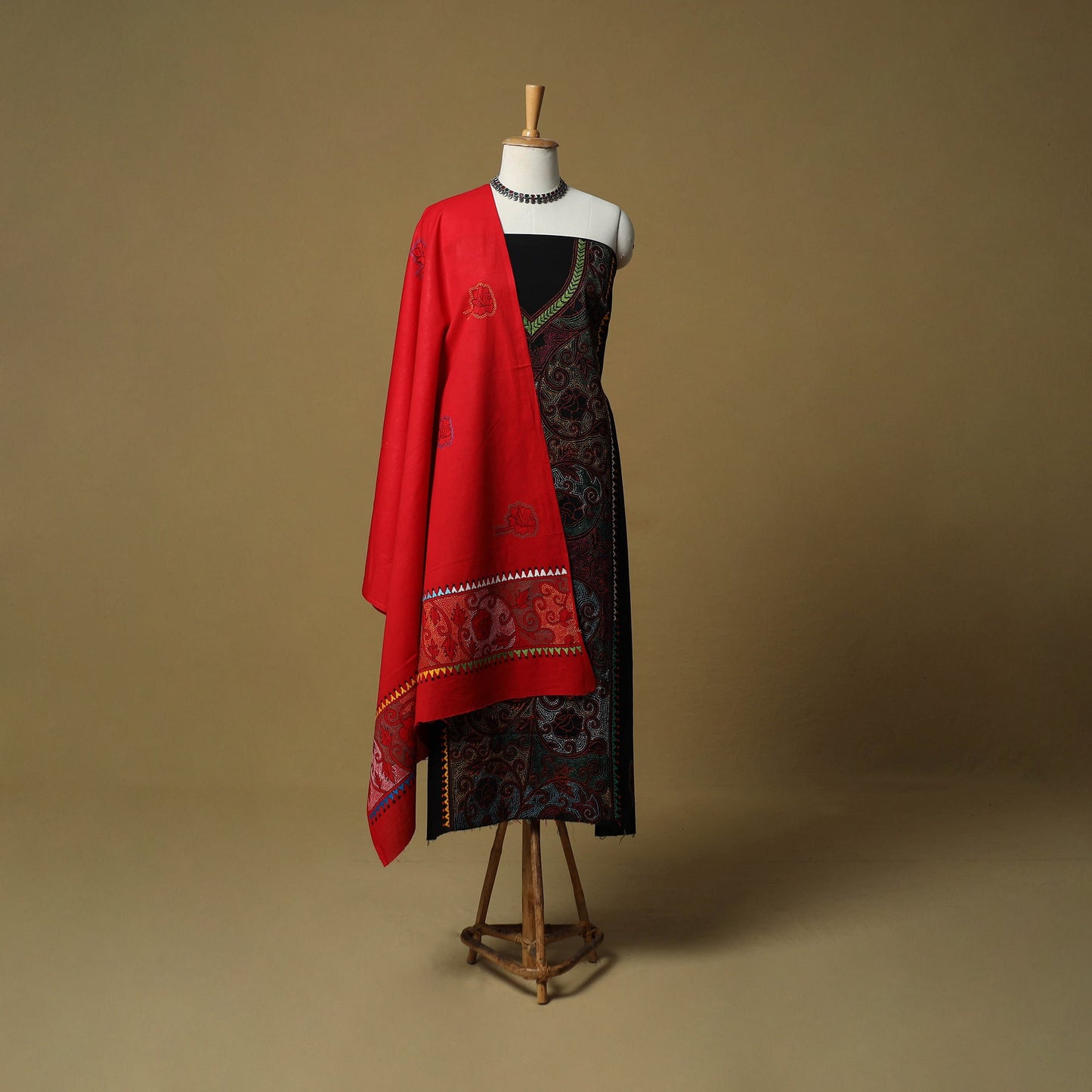 Bengal kantha hand embroidered cotton 3pc unstitched dress