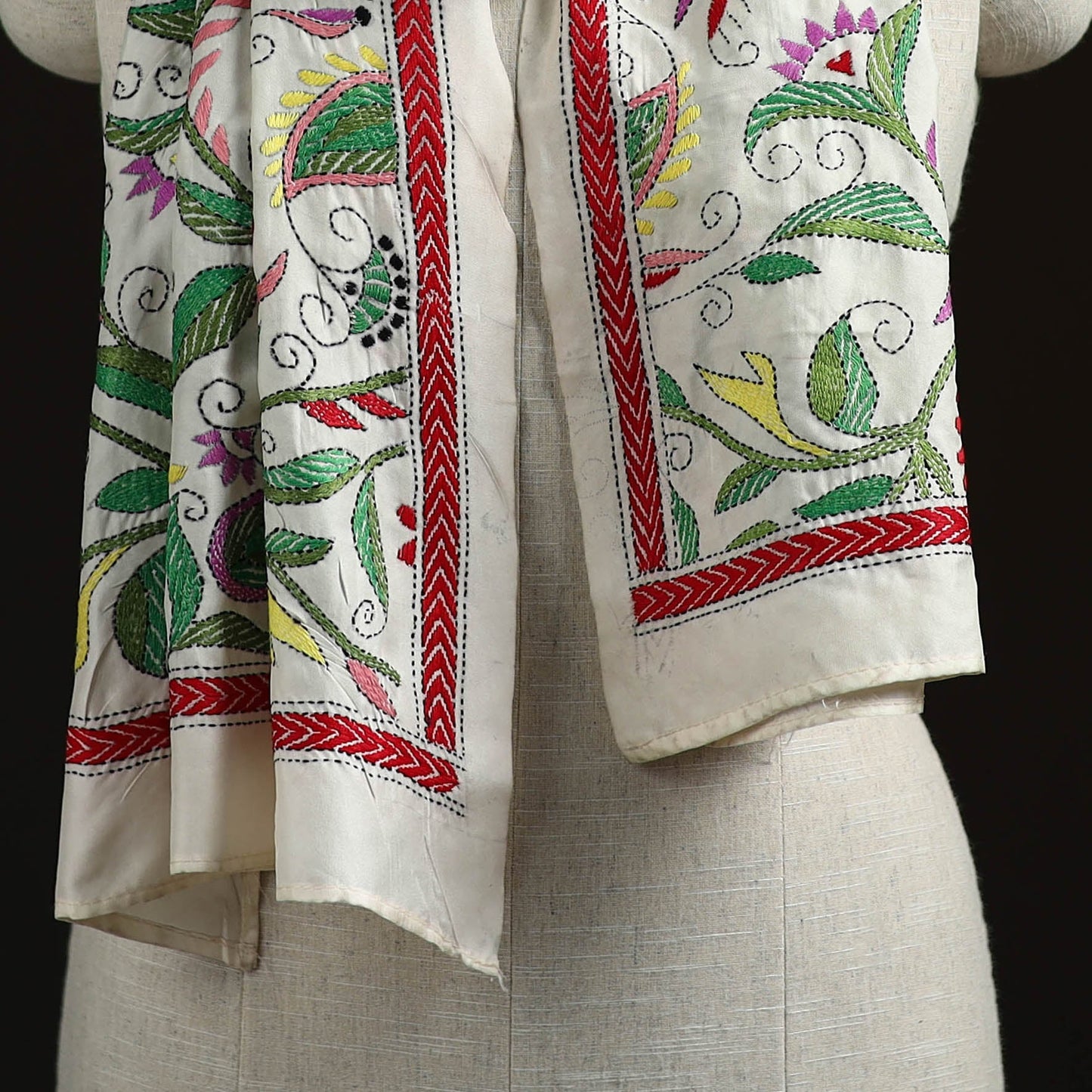 Bengal kantha hand embroidered handloom tussar silk stole
