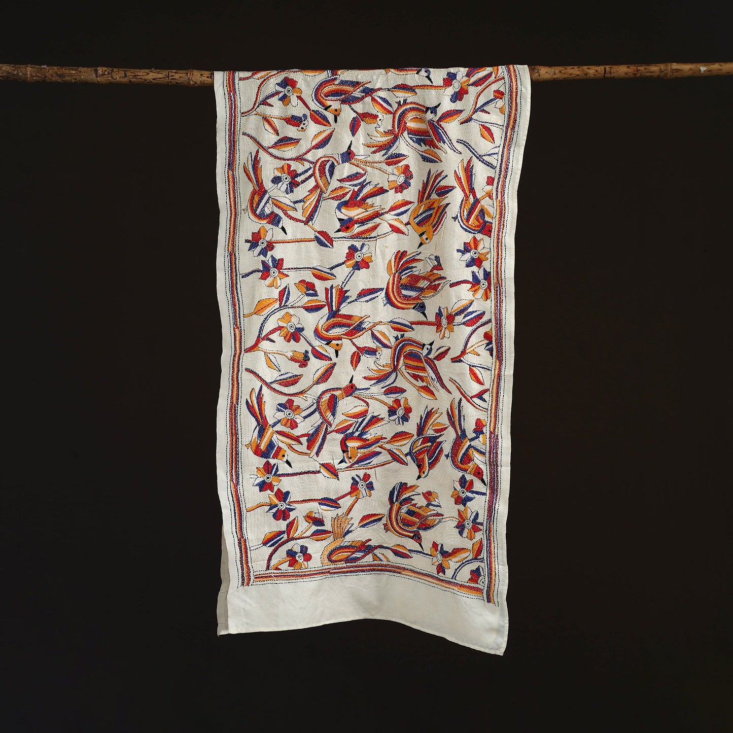 Bengal kantha hand embroidered handloom tussar silk stole