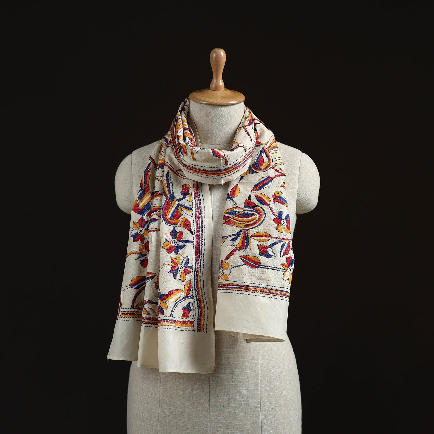 Bengal kantha hand embroidered handloom tussar silk stole