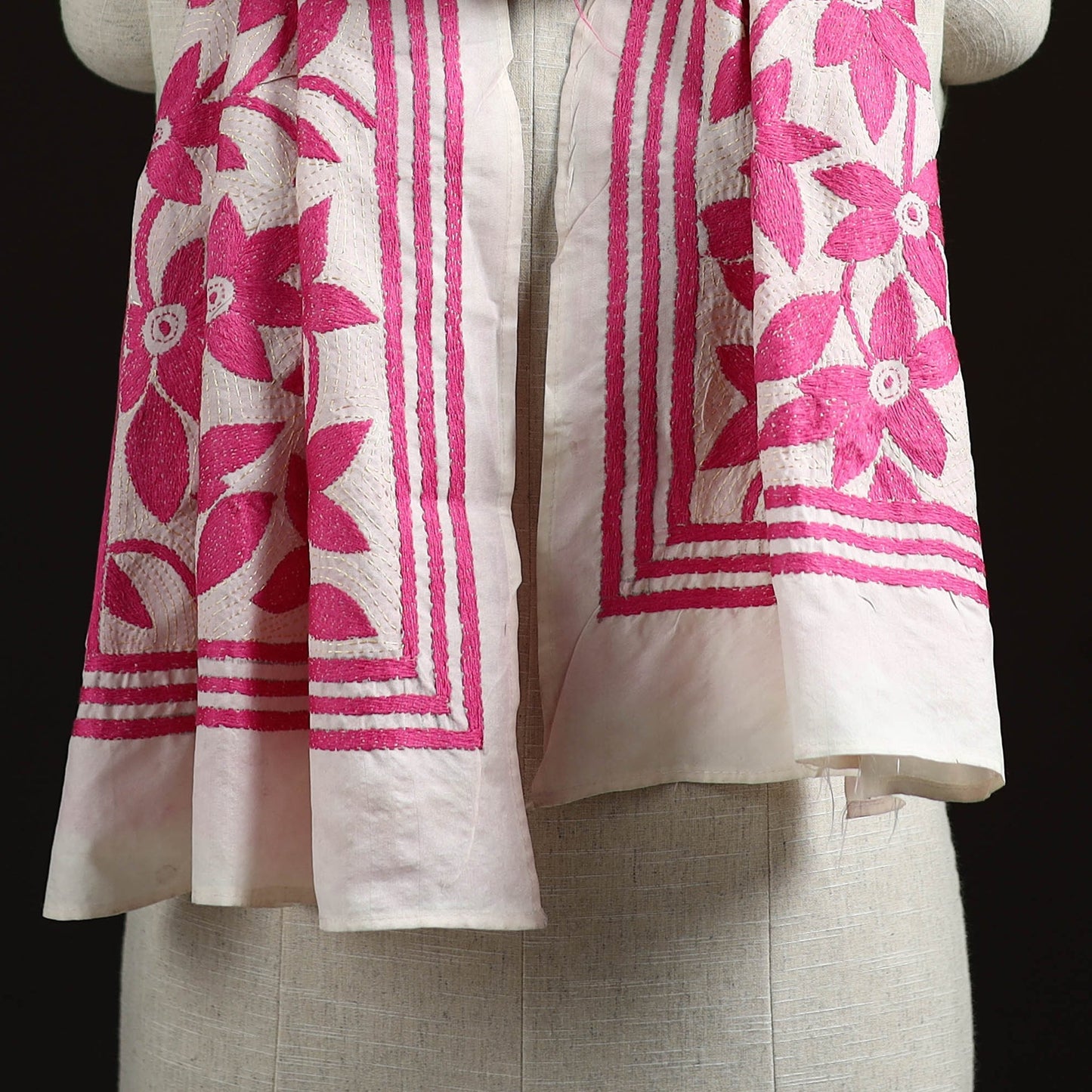 Bengal kantha hand embroidered handloom tussar silk stole