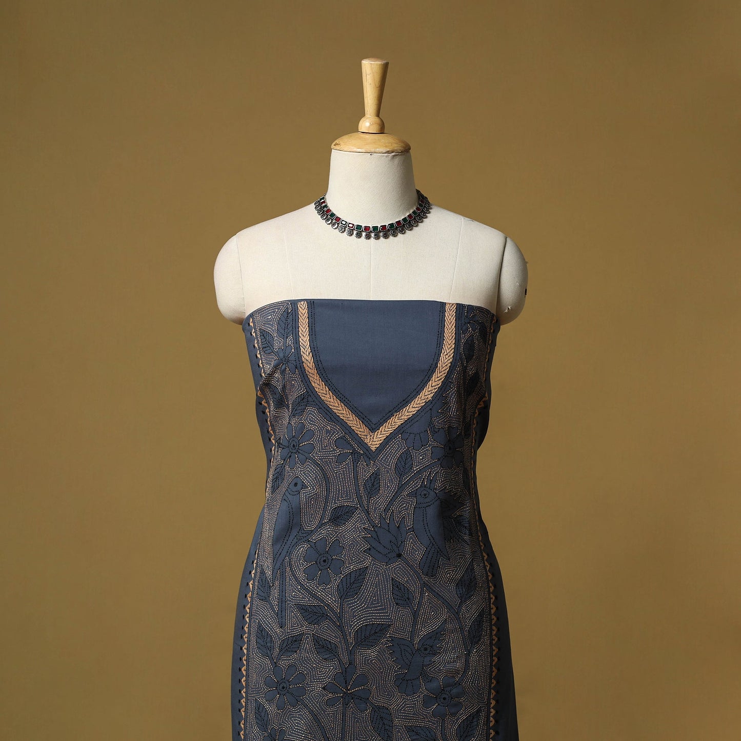 Bengal kantha hand embroidered unstitched kurta material