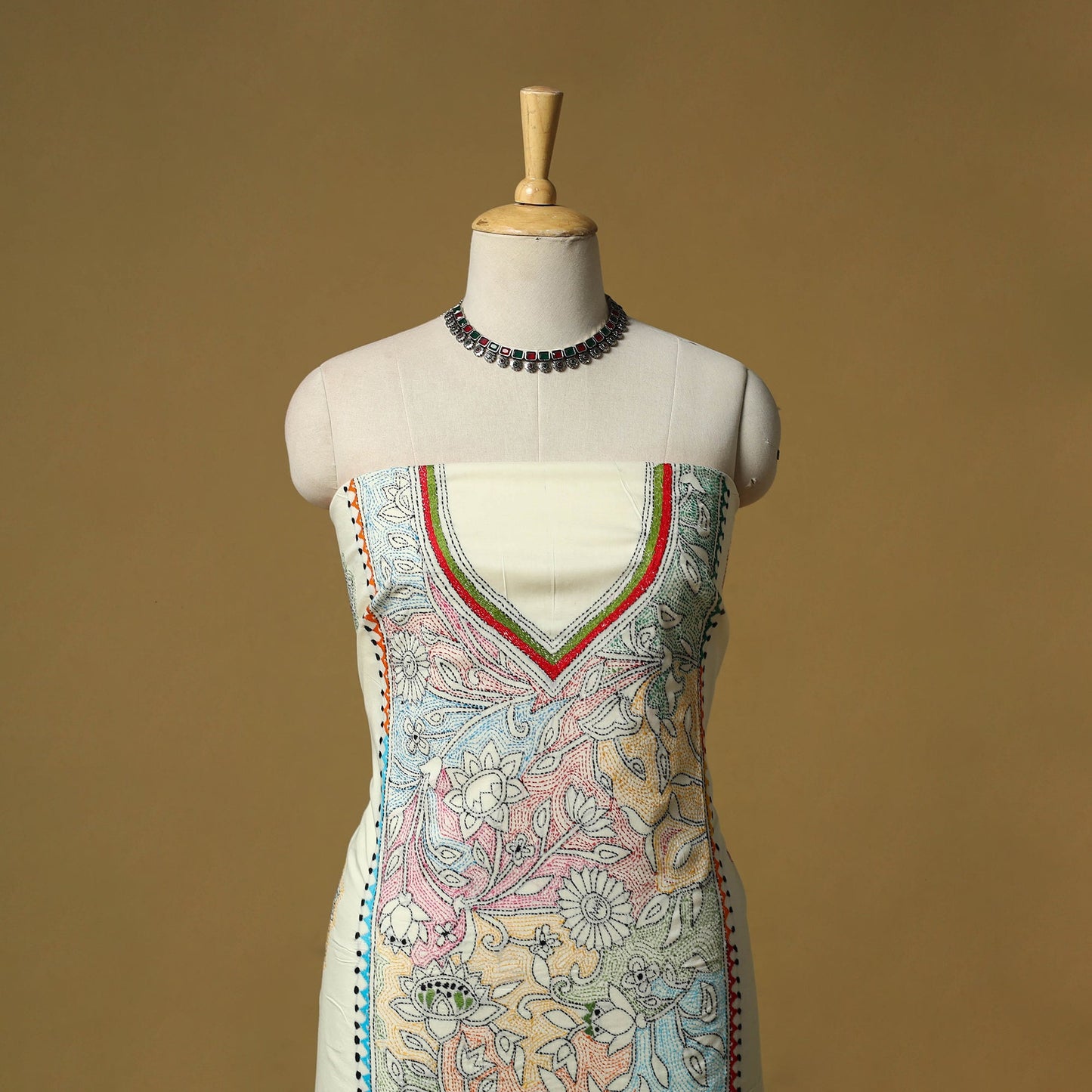 Bengal kantha hand embroidered unstitched kurta material