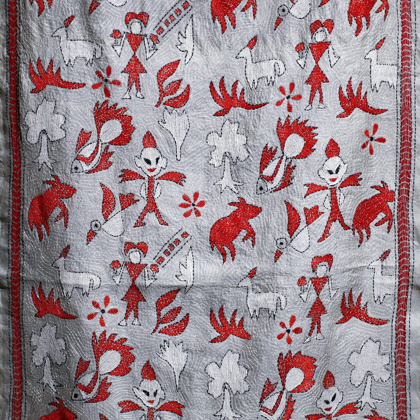 Bengal Kantha Hand Embroidery Tussar Silk Wall Hanging 21