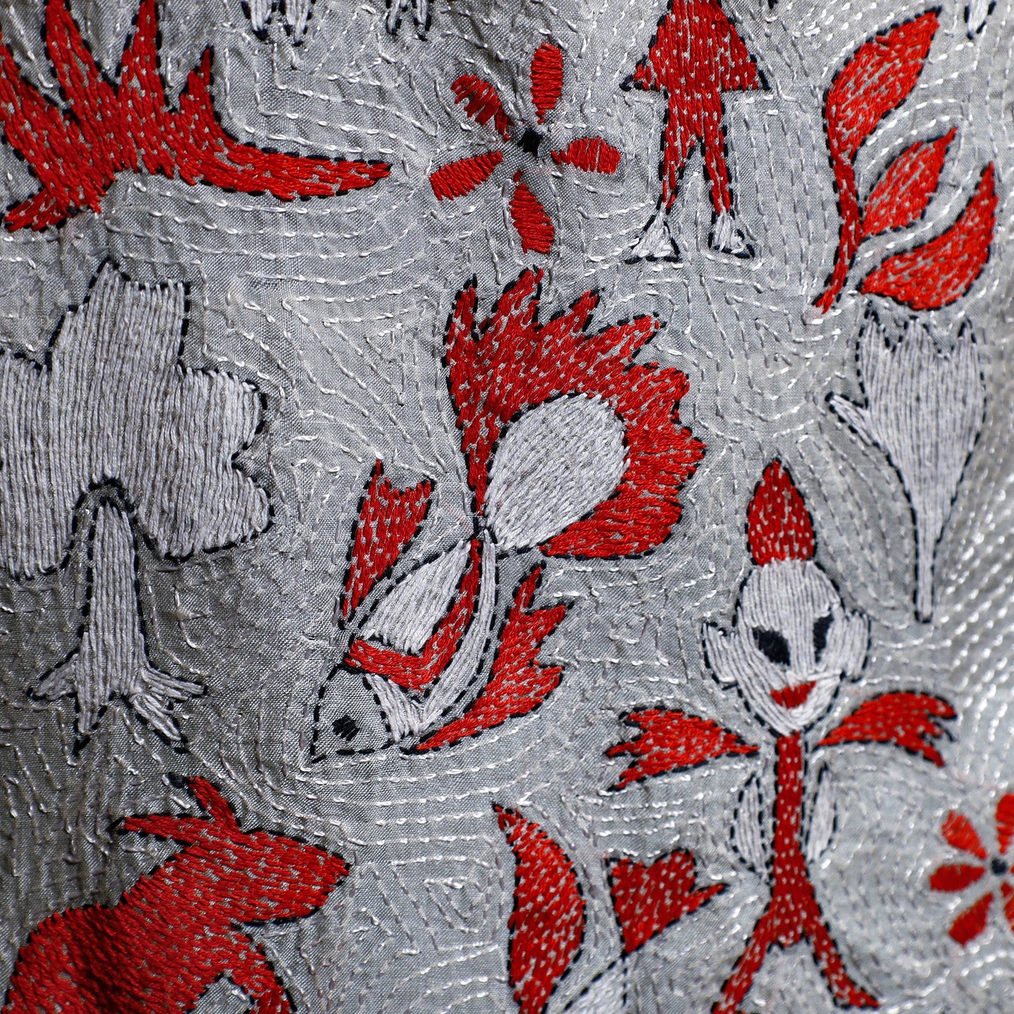 Bengal Kantha Hand Embroidery Tussar Silk Wall Hanging 21