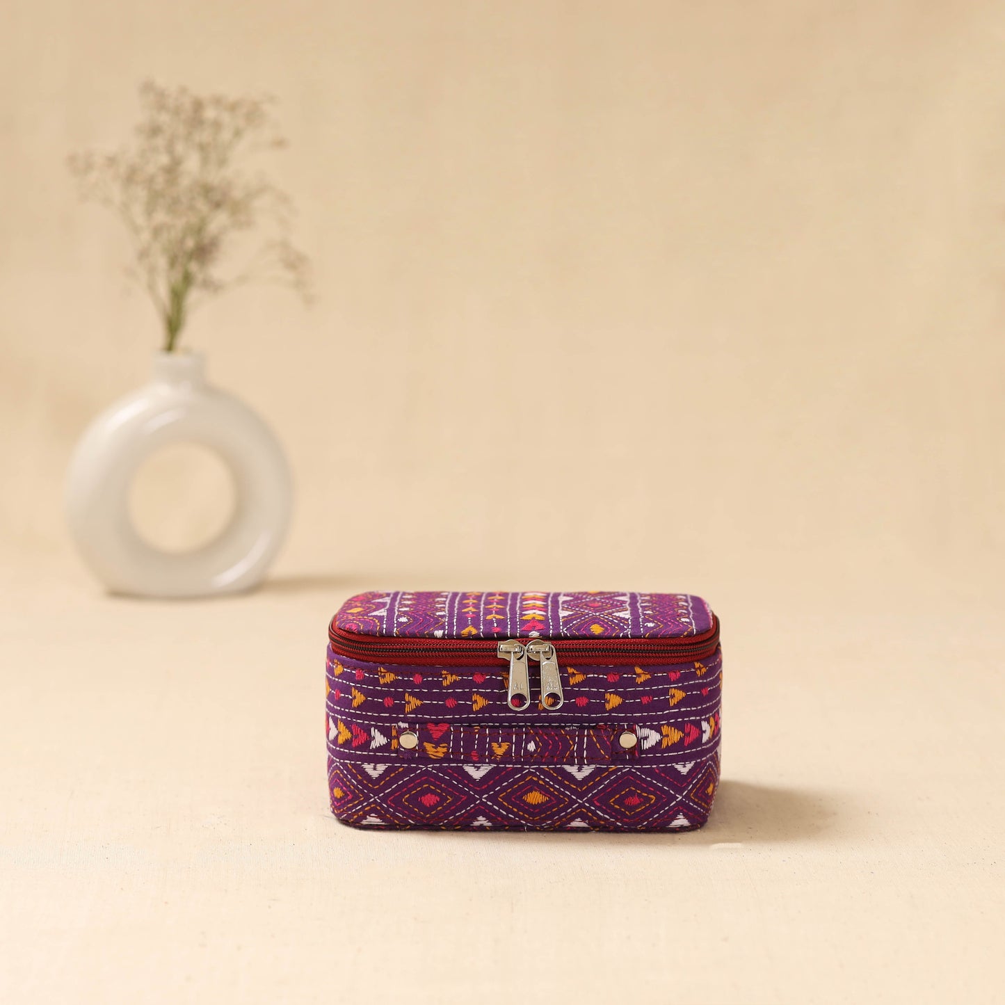 Bengal kantha work handcrafted jewellery box with mirror 07