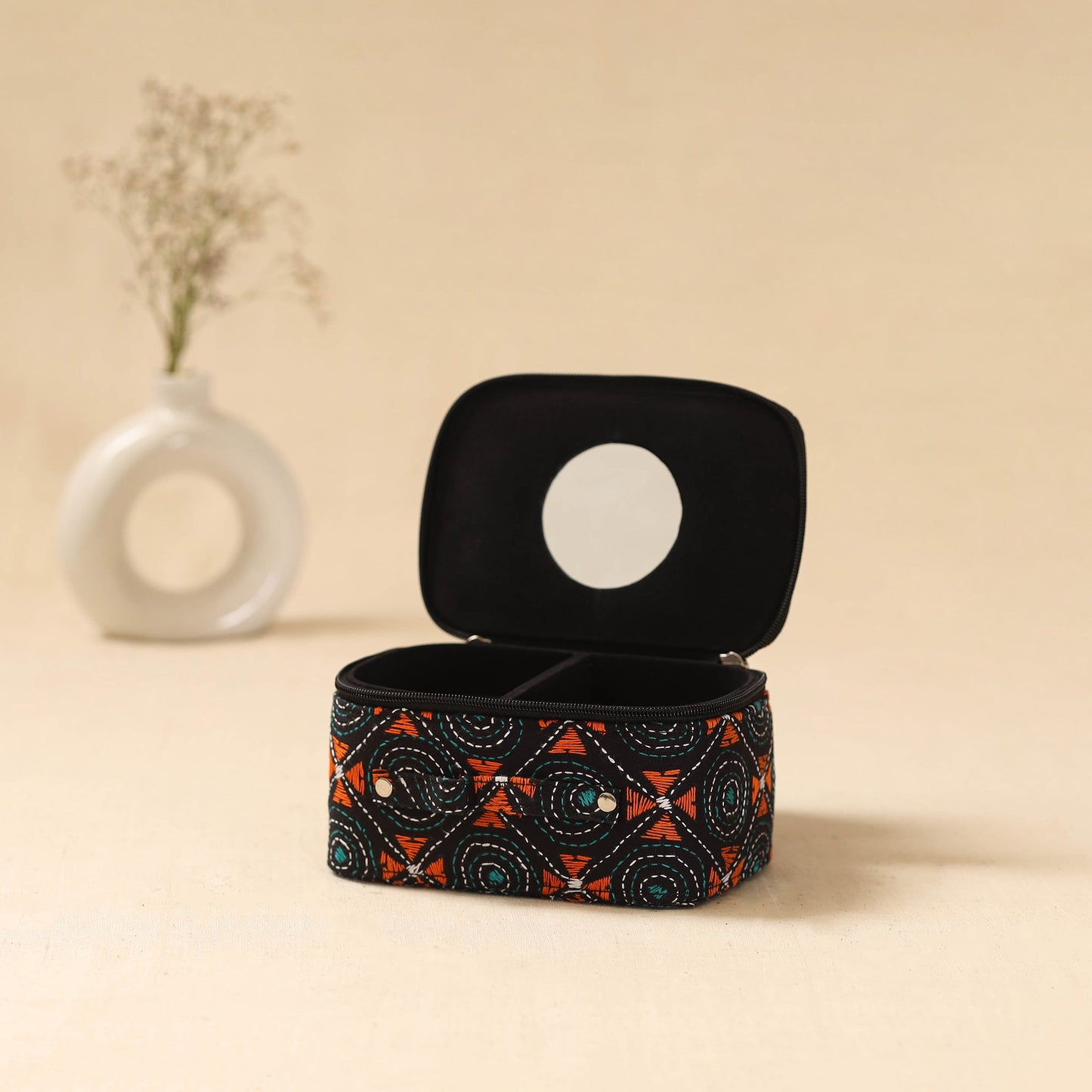 Bengal kantha work handcrafted jewellery box with mirror 11