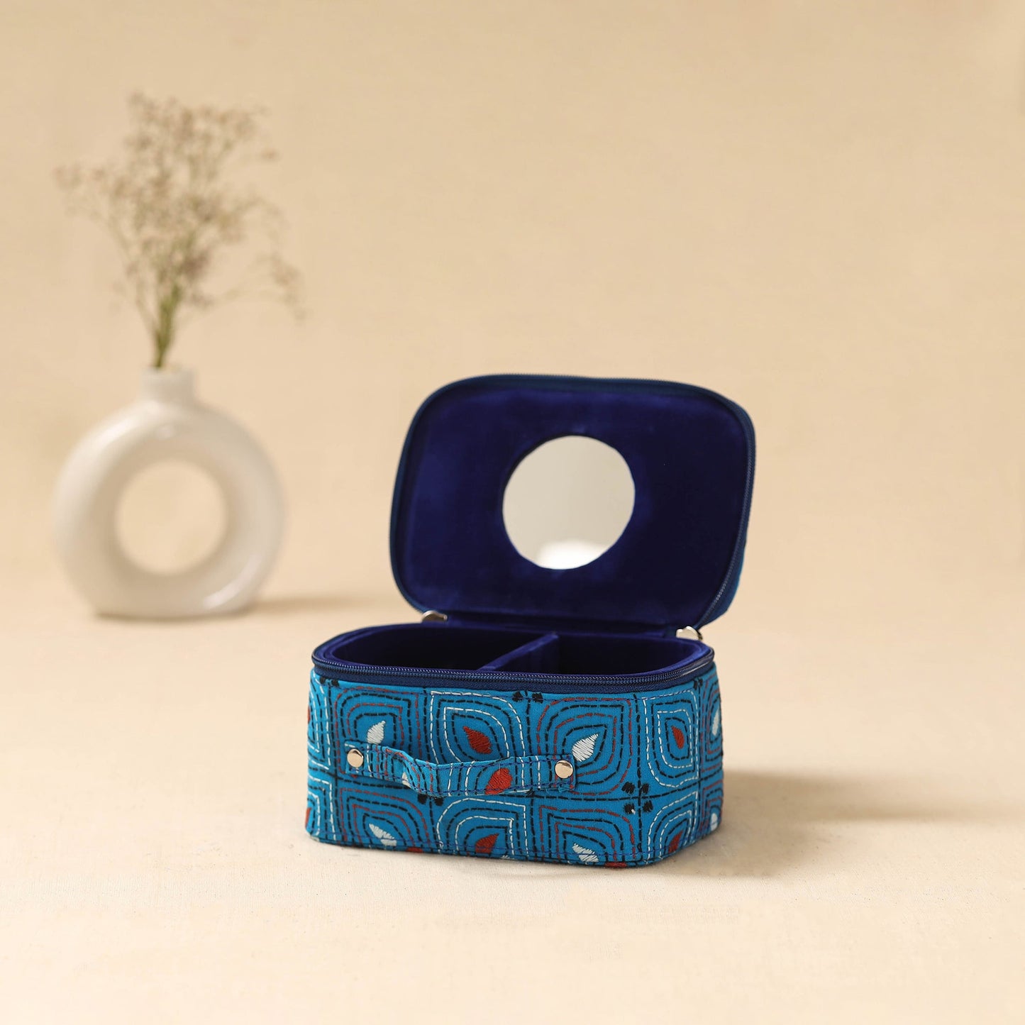 Bengal kantha work handcrafted jewellery box with mirror 17