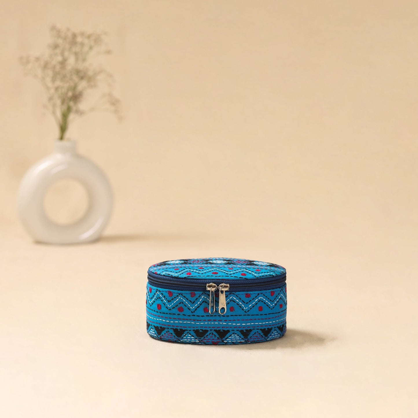 Bengal kantha work handcrafted oval jewellery box