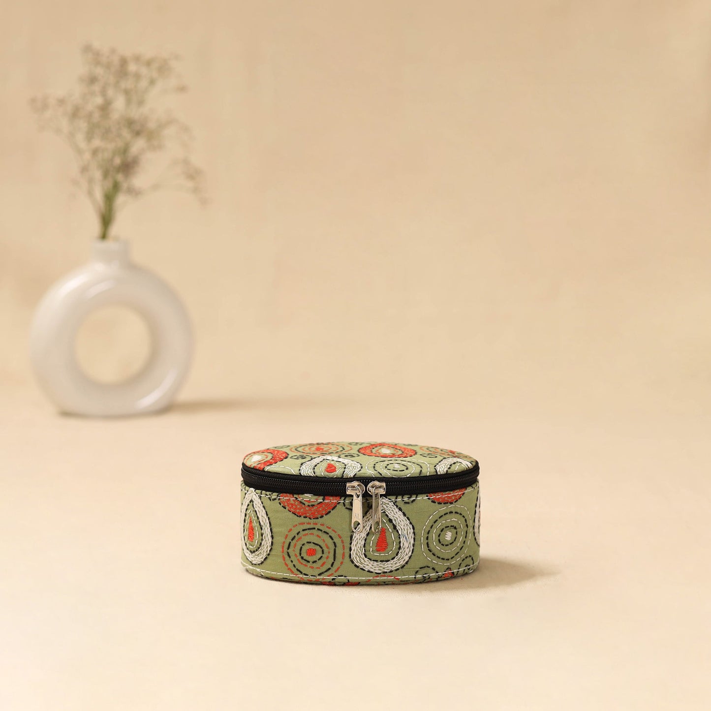 Bengal kantha work handcrafted oval jewellery box