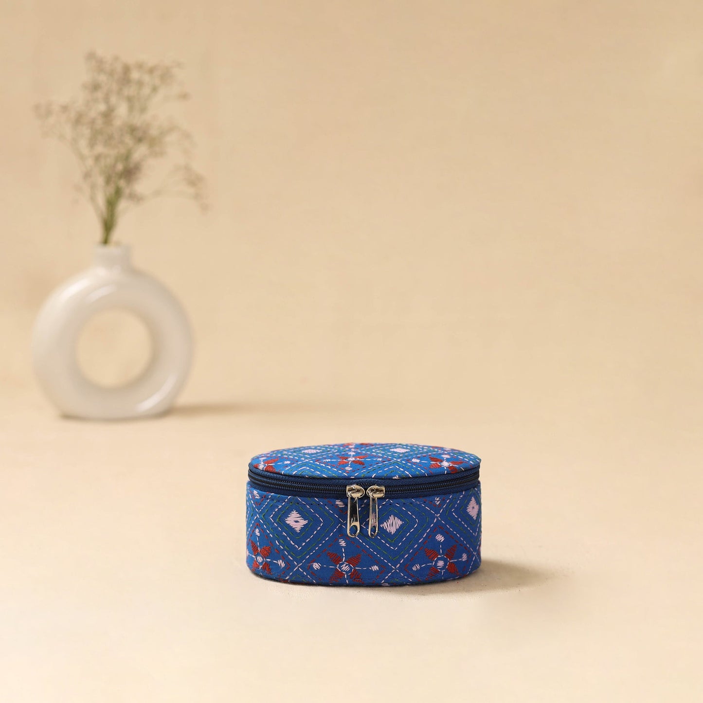 Bengal kantha work handcrafted oval jewellery box